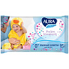 фото Салфетки влажные Aura "Ultra comfort", 15шт., детские, универсал. очищающие, без спирта